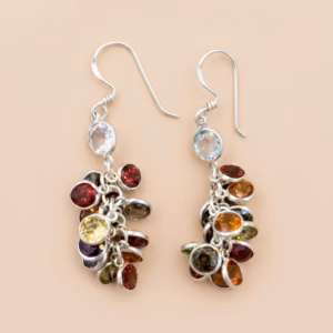 Gem Studded Silver Earring (D-EL 63)