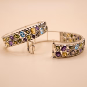 Gems Studded Silver Bangle J Bl 01