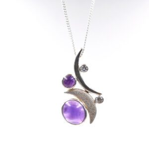 Silver Pendant With Amethysts Cubic Zirconia P Pl 197 2