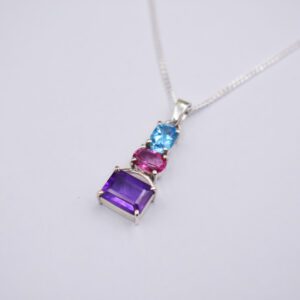 Silver Pendant With Amethystspink Topaz And Bluetopaz P Pf 351