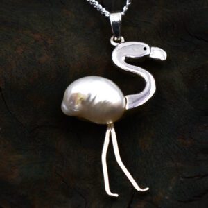 Silver Flamingo Pendant With Pearl Pf 330
