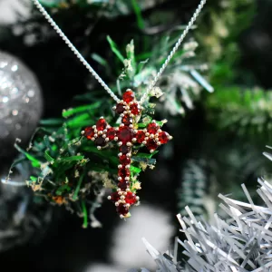 Silver Cross Pendant With Garnet T Pl 09 1