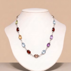 Silver Necklace with Ceylon Stones (T-NL 01)