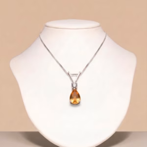 Silver Necklace with Citrine and Zirconia (J-NF 37)