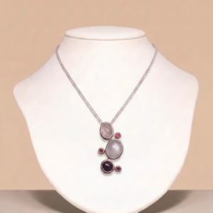 Silver Necklace with Star Sapphire,Ruby and Amethysts (P-NL 07)