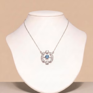 Silver Necklace with Blue Topaz and Zirconia(SU-NF 05)