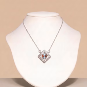 Silver Necklace with Blue Topaz,Garnet and Zirconia(SU-NF 06)