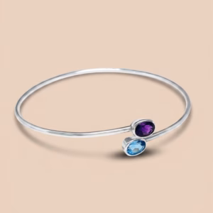 Sterling Silver Bangle with Amethyst & Blue Topaz (P-BL 57)