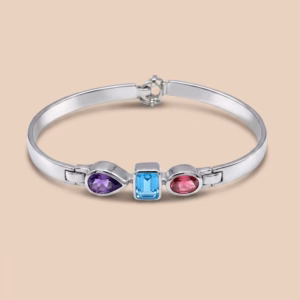Sterling Silver Bangle with Amethyst,Blue Topaz and Garnet (P-BL 17)