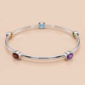 Sterling Silver Bangle with Ceylon Stones (P-BL 55)