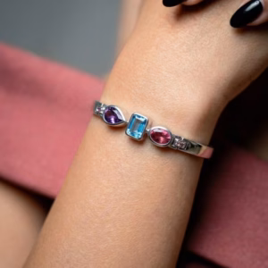 Sterling Silver Bangle With Amethystblue Topaz And Garnet P Bl 17 1