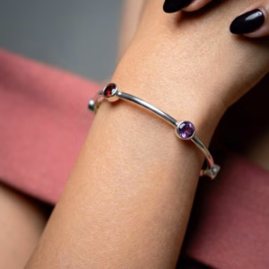 Sterling Silver Bangle With Ceylon Stones P Bl 55 1