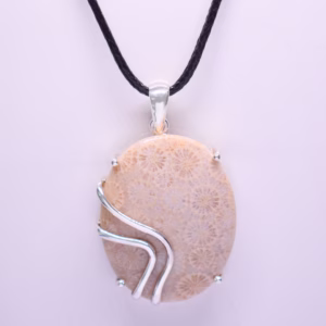 Silver Pendant With Fossilized Coral Npl 08