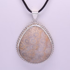 Silver Pendant With Fossilized Coral Pf 342