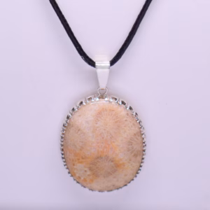 Silver Pendant With Fossilized Coral Pf 343