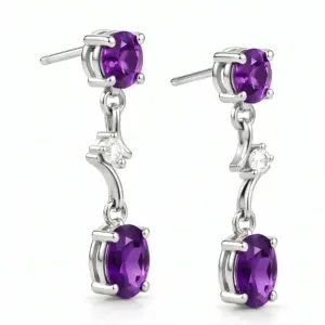 Silver Amethyst & Cubic Zirconia Dangle Earrings TJ-EP-0006 - 925 Silver - Ridhi Studio