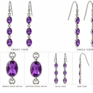 Purple Amethyst Drop Earrings TJ-EP-0035 - Handcrafted Silver Jewelry Sri Lanka