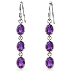 Silver Amethyst Dangle Earrings TJ-EP-0035 - 925 Sterling Silver - Ridhi Studio