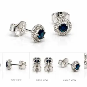 Silver Blue Solitaire Stud Earrings TJ-EP-0015 - Silver Jewelry Sri Lanka