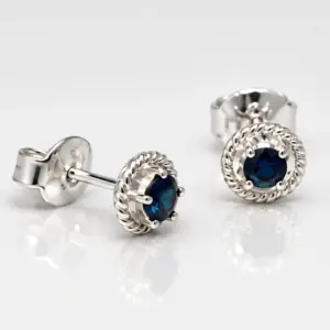 Silver Blue Stone Stud Earrings TJ-EP-0015 - 925 Sterling Silver - Ridhi Design Studio