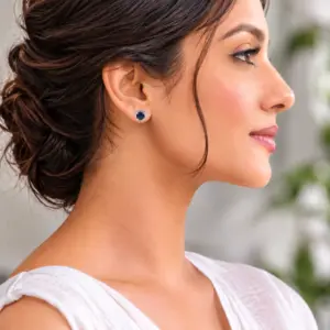 Silver Blue Solitaire Stud Earrings TJ-EP-0044 Detail View - 925 Silver - Ridhi LK