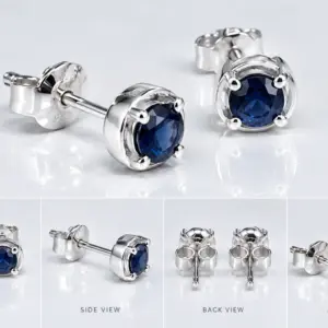 Blue Crystal Silver Studs TJ-EP-0044 - Handcrafted Silver Jewelry Sri Lanka