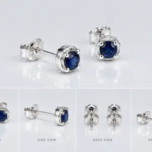 Dainty Blue Stone Stud Earrings TJ-EP-0047 - Handcrafted Silver Jewelry Sri Lanka