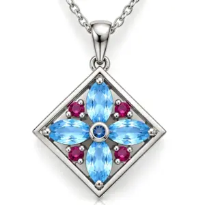 Silver Blue Topaz & Amethyst Pendant TJ-PP-0006 - 925 Sterling Silver - Ridhi Studio