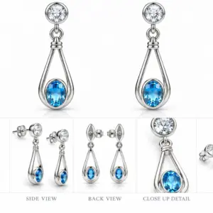 Handcrafted Blue Topaz Drop Earrings TJ-EP-0026 - Silver Jewelry Sri Lanka