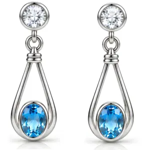 Silver Blue Topaz & CZ Drop Earrings TJ-EP-0026 - 925 Sterling Silver - Ridhi Studio