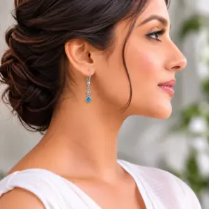 Blue Topaz & Cubic Zirconia Earrings TJ-EP-0028 Detail View - 925 Silver - Ridhi LK