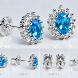 Natural Sky Blue Topaz Studs TJ-EP-0045 - Silver Jewelry Sri Lanka