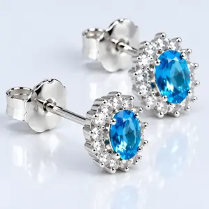 Silver Blue Topaz & CZ Cluster Stud Earrings TJ-EP-0048 - 925 Silver - Ridhi Studio
