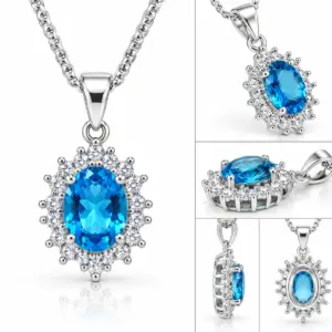 Natural Sky Blue Topaz Silver Pendant TJ-PP-0002 - Silver Jewelry Sri Lanka