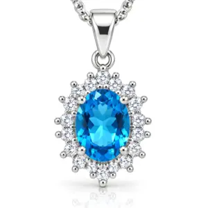 Silver Blue Topaz & CZ Pendant TJ-PP-0002 - 925 Sterling Silver - Ridhi Studio