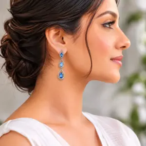 Silver Blue Topaz Dangle Earrings TJ-EP-0022 Detail View - 925 Silver - Ridhi LK