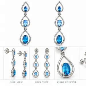Blue Topaz Drop Earrings TJ-EP-0022 Handcrafted Silver Jewelry Sri Lanka