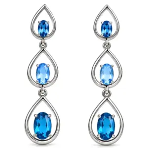 Silver Blue Topaz Dangle Earrings TJ-EP-0022 - 925 Sterling Silver - Ridhi Design Studio
