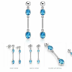 Natural Blue Topaz Dangle Earrings TJ-EP-0023 - Silver Jewelry Sri Lanka