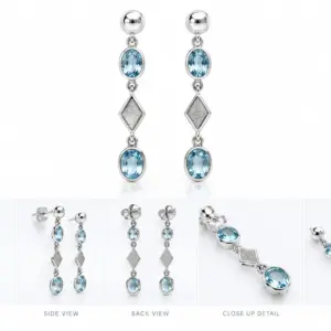 Linear Blue Topaz Drop Earrings TJ-EP-0052 - Handcrafted Silver Jewelry Sri Lanka