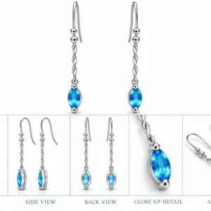 Blue Topaz Long Drop Earrings TJ-EP-0017 - Silver Jewelry Sri Lanka