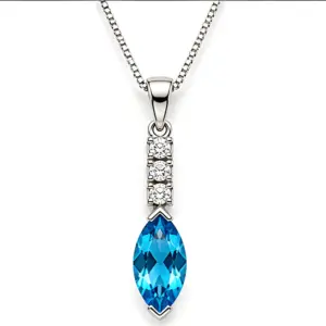 Silver Blue Topaz Linear Drop Pendant TJ-PP-0009 - 925 Silver - Ridhi Studio