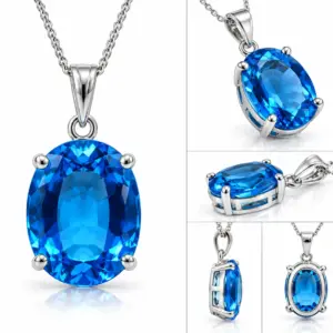 Ornate Blue Topaz Silver Pendant TJ-PP-0015 - Handcrafted Jewelry Sri Lanka