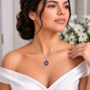 Blue Topaz & Pink Stone Pendant TJ-PP-0022 Detail View - 925 Silver - Ridhi LK