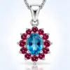 Silver Blue Topaz & Pink Stone Pendant TJ-PP-0022 - 925 Silver - Ridhi Studio