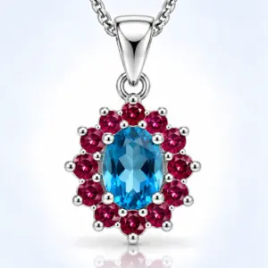 Silver Blue Topaz & Pink Stone Pendant TJ-PP-0022 - 925 Silver - Ridhi Studio