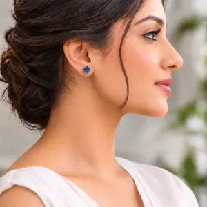 Blue Topaz Square Stud Earrings TJ-EP-0030 Detail View - 925 Silver - Ridhi LK