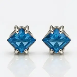 Silver Blue Topaz Square Stud Earrings TJ-EP-0030 - 925 Silver - Ridhi Studio