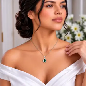 Green Diopside & Cubic Zirconia Pendant TJ-PP-0018 Detail View - 925 Silver - Ridhi LK