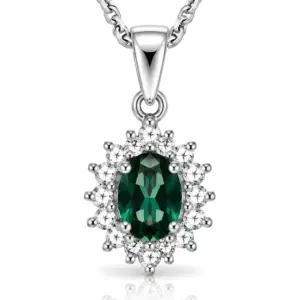 Silver Chrome Diopside & CZ Pendant TJ-PP-0018 - 925 Silver - Ridhi Studio